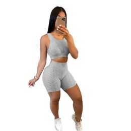 Echoine Solid waffle Sheer Mesh Patchhwork Sleeveless Tank Top Shorts Set Casual Sporty Active Jogger Suit Fitness Two Piece Set Y0702