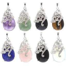 Natural crystal gem angel tear drop Pendant Necklace women's healing Rhinestone Flower Necklaces
