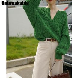 Women Sweater V-neck Loose Warm Winter Knitwear Sweaters Office Ladies Tops Solid Knitting Pullovers Female 2021 Women's