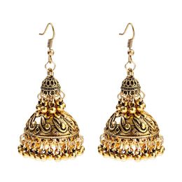 Indian Tibetan Jewellery Women's Gold Colour Big Bell Jhumka Earrings Ethnic Tassel Alloy Drop Earring Oxidised Jewellery