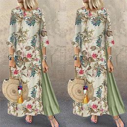 Casual Dresses Womens Maxi Beach Dress 2021 Summer Half Sleeve Boho Kaftan Tunic Gypsy Ethnic Style Floral Print Plus Size S-5XL