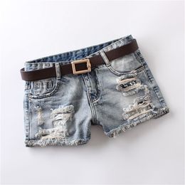 Summer Women's Denim Shorts Mid Waist Light Blue Pockets Buttons Hole Printing Vintage Button 100% Cotton 8287 210724