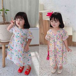 Summer Korea style Baby Girls Dresses Floral Pringting Toddler Children's Clothes Party Casual Dress 210528
