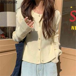 Korean Knitted Women Cardigan Sweater Full Sleeve Single-breasted O-neck Solid Loose Female Jumpers Tops Femme 210513
