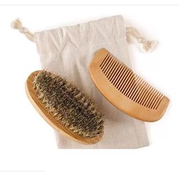 2pcs/set Boar Bristle Beard Brush and Handmade Beard Comb Kit for Men Beard Moustache Personal Cleaning Tools Factory price expert design