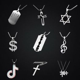 Punk Cool Titanium Steel Musical Note Pendant Necklace Hip Hop Jewellery Dollar Symbol Long Sweater Necklaces For Women Men Gifts