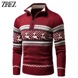 Autumn Casual Jacquard Half Zip Polo Cardigan Jacket Winter Long Sleeve Mock Neck Sweater Pullover Men