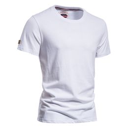 AIOPESON Summer 100% Cotton T Shirt for Men Casual O-neck -shirt Quality Solid Colour Soft Home and Daily 's Shirts 210716