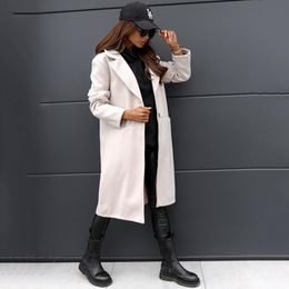 Women's Wool & Blends Autumn Winter Woollen Long Large Size Wrap Coat Woman Buttons Solid Pocket Elegant Drape For Ladies Fitted Oversized Co