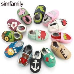 simfamily Newborn Baby Shoes Girl Boy Soft Genuine Leather Shoes Skid-Proof Soft Soled Shoes First Walkers Shoe Fit 0-24 Monther 210326