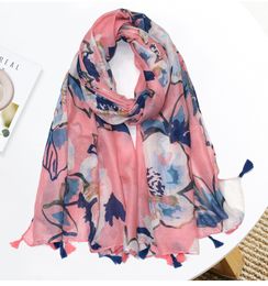 Sarongs eautiful Scarf Sweet Pink Splash Ink Printed Cotton Linen Super Soft and Delicate Decoration Long Sunscreen Shawl