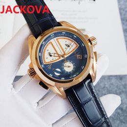 High Quality Men Full Functional Watch 45mm Quartz Movement Male Time Clock Wristwatch Leather belt skeleton top watches