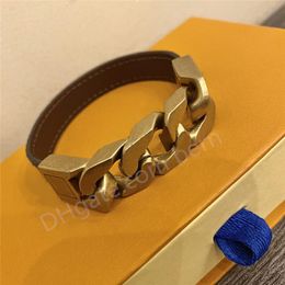 ZB006YX Classic Fashion Brown / Black PU Leather Cuff Letter Bracelet with Gift Box Rough Cut-out Chain Charm Bracelets