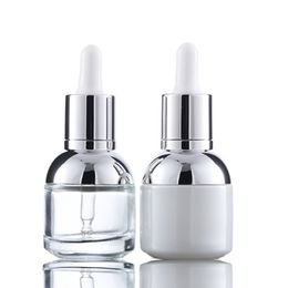 30ml Glass Bottle Pearl White Transparent Cosmetic Essential Oil Packaging Dropper Bottles with Plastic Plug