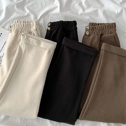 Pants for Women High Elastic Waist Apricot Loose Woolen Trousers Cloth Female Chic Casual Straight Pants Mom Spring Bottoms Q0801