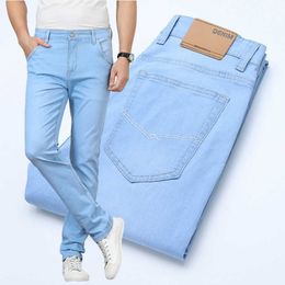 High Quality Men Light Blue Jeans 2021 Spring Summer Men's Stretch Slim Fit Jean Denim Pants Fashion Solid Colour Cotton Pantalon X0621