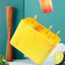 4 Grid Homemade Ice Cream Mold With Lid Kitchen Box Comes Thaw Popsicle Tools 210423