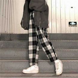 dropshipping Harajuku Plaid Pants For Women Trousers 2021 Streetwear Woman Harem Pants Autumn Ladies Causal Pants Plus Size Q0801