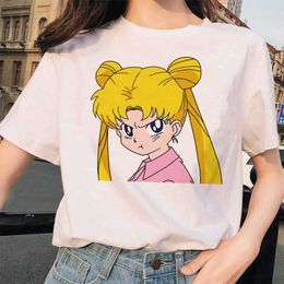 Sailor Moon 90er Jahre lustige haesthetische Katze Anime Mädchen Aruku Kleidung T-Shirt süße weibliche T-shirt Kawaii Frauen T Shirt L231030