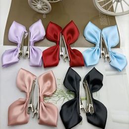 High Quatity Solid Color 2PC Silk Bow With Clip Women Girls Bow Tie Hairpins Vintage Black Bow Hair Clip Prom Hair Accessories