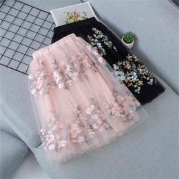 Teen Girls Skirts Embroidery Kids Sequin for Summer Dance Long Princess Elastic Waist Child Clothes 210629