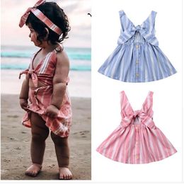 Baby Girl Dresses Striped Girls Beach Skirt Sleeveless Bows Infant Princesses Dress Toddler Designer Clothes Kids Clothing 2 Colors DW3985