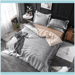 Sets Supplies Textiles Home & Garden3/4/5Pcs 100% Natural Silk Bedding Set With Duvet Er Sheet Pillowcase Luxury King Queen Twin Size Solid