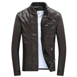 Men's Fur & Faux PU Jackets Coats Autumn Winter Men Stand Collar Motorcycle Biker Leather Jacket Clothes Thick Velvet M-3XL