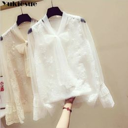 summer lace Transparent long sleeve women's shirt blouse women blusas womens tops and blouses chiffon shirts plus size 210519