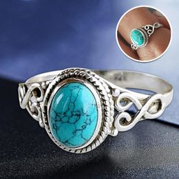 Bohemian Large Oval Natural Stone Ring For Women Men Vintage Dual Colour Blue Beads Turquoises Finger Rings Party Jewellery