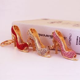 Elegant Rhinestone High Heel Shoe Keychain Crystal Purse Car Keyring Bag Decorative Alloy Keyring For Women