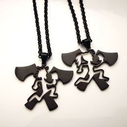 One Pair Black Double Hatchet Pendant ICP Twiztid Elopement Music Charm Women Men Rolo Chain Necklace 4mm 24 inch