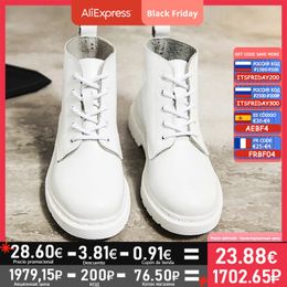 Genuine Leather Boots Women White Ankle Motorcycle Boots Female Autumn Winter Shoes Woman Punk Mujer Spring