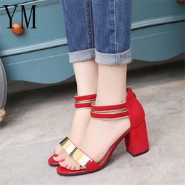 Ladies Ankle-Wrap Shoes 018 Summer Gladiator Sandals Women Square heel Party Wedding Bling 39 Y0721