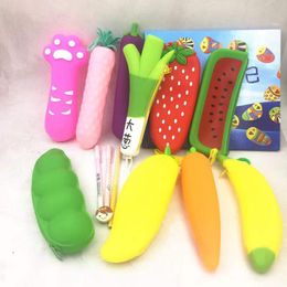 resin ivory UK - Cute creative silicone coin purse pencil case simulation fruit and vegetable student pencil bag storage box