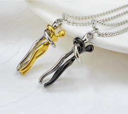 Ms. Cordially 39mm Tall Embrace Pendant Couple Necklace Stainless Steel Chain Valentine's Day Gift For Women Men