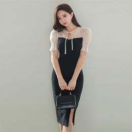 Lace Office Dresses ladies korean Summer Hollow out Party Club tight dress For women China clothing 210602