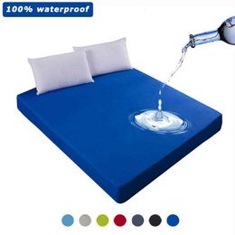 100% Waterproof Solid Bed Fitted Sheet Nordic Adjustable Mattress Covers Four Corners With Elastic Band Multi Size 210626