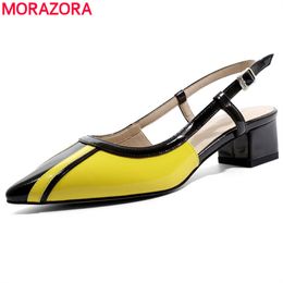 MORAZORA SIZE 34-42 genuine leather sandals women summer shoes pointed toe ladies shoes square high heels party dress shoes 210506