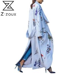 Women Trench Coat Temperament Printed Windbreaker Lace Up Split Overcoats Fashioin Loose Long Autumn 210513