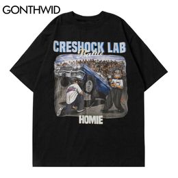 GONTHWID Tees Shirts Streetwear Harajuku Battle Painting Print Short Sleeve Tshirts Hip Hop Casual Cotton Loose T-Shirts Tops C0315