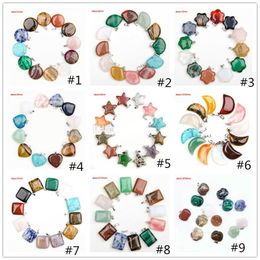 Fashion Healing Crystal Charms Point Turquoise Amethyst Rose Quartz Chakra Heart Moon Natural Stone Pendants For Necklaces Jewellery Making