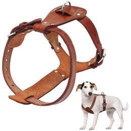 Genuine Leather Dog Harness Brown 16"-30" Chest Adjustable Straps For Walking Training Medium Large Dogs Pitbull Boxer Mastiff H0914