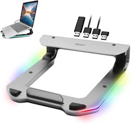 RGB Laptop Stand with USB Ports - Optimize Your Workspace in Style - Aluminum MacBook Stand for Desk with 4 Port USB 3.0 Hub
