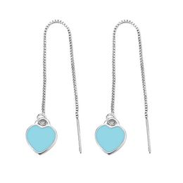 925 Silver Long Tassel Stud Earring Women Heart Earrings with Stamp Fashion Jewellery Accessories for Gift Party