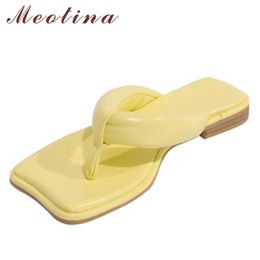 Meotina Women Slippers Shoes Flip Flop Sandals Flat Slides Square Toe Ladies Footwear Summer Purple Yellow 34-40 Fashion Shoes 210608