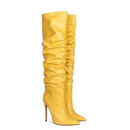 Women's Boots Super Knee Over High Heels Show Thin Sexy Pointed Head Large 34-47 Long Legs 81244