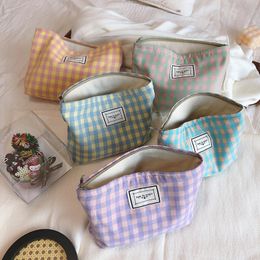 2021 Hot Cosmetic Bag Korean Plaid Beauty Pouch Cosmetic Organiser Large Women Travel Toiletry Bag Necesserie Makeup Beauty Case