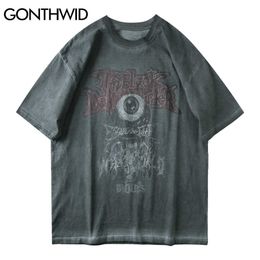 GONTHWID T-Shirts Hip Hop Casual Summer Men D Print Short Sleeve Tees Distressed Loose Streetwear Harajuku Fashion Tops 210629