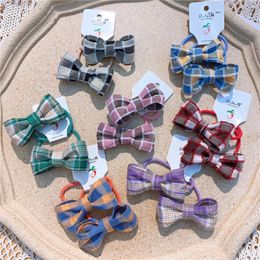 1 Pair New Fashion Children's Ponytail Hair Accessories Korean Sweet Girl Simple Cute Plaid Fabric Bow Rubber Band Hair Rope